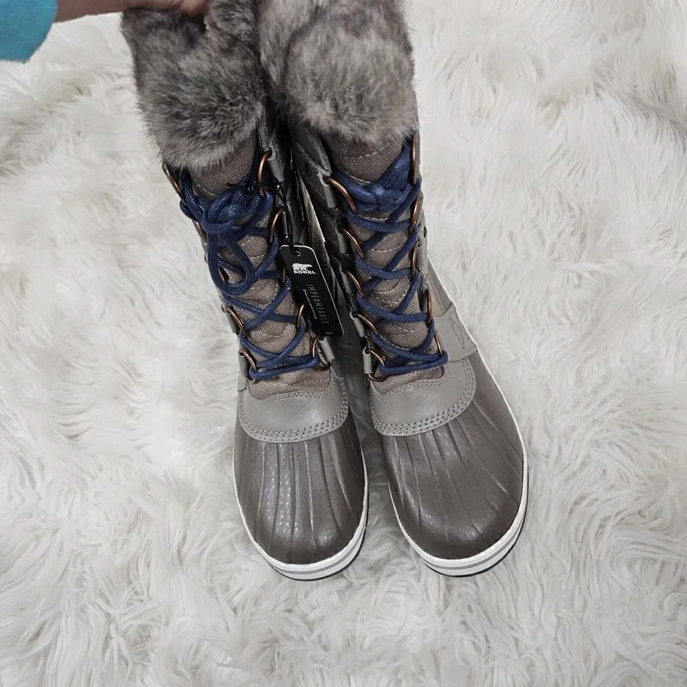 SOREL Tofino II Boot Kettle Dusk Taupe Blue Laces Waterproof Leather Womens 8.5